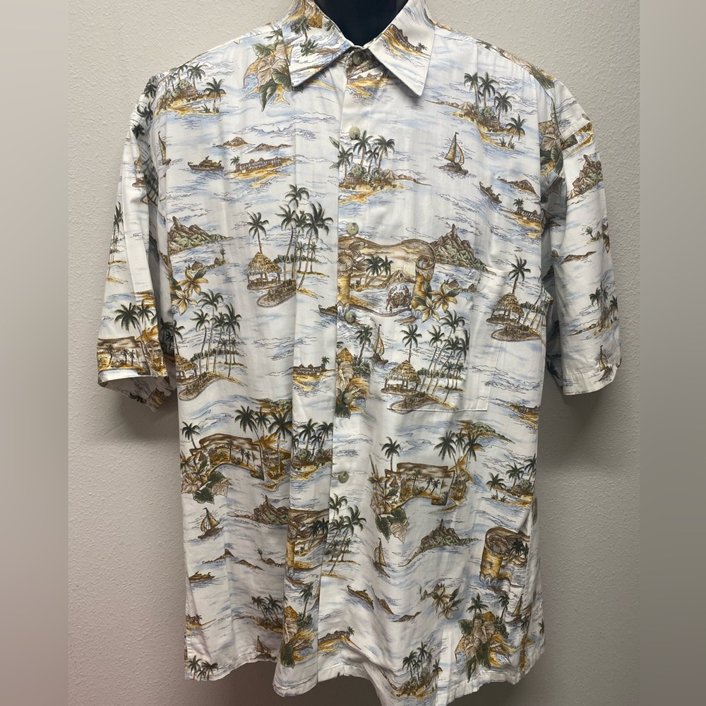Pierre Cardin Hawaiian Islands Men’s Large Shirt Tropical Short Sleeve Palm tree